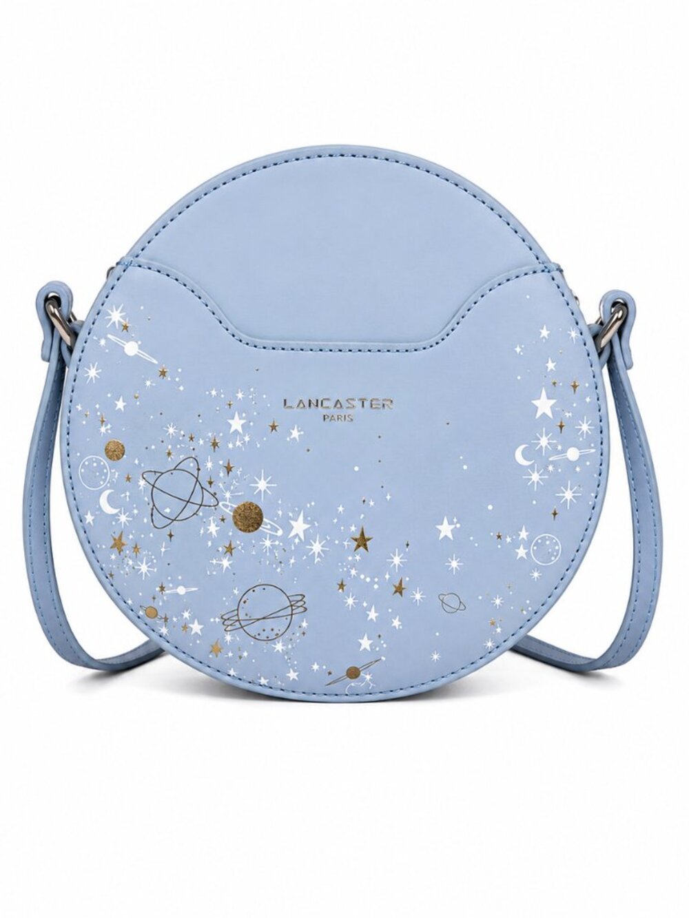 Lancaster Paris Celestial Round Crossbody Bag Blue Star Moon Planet Print